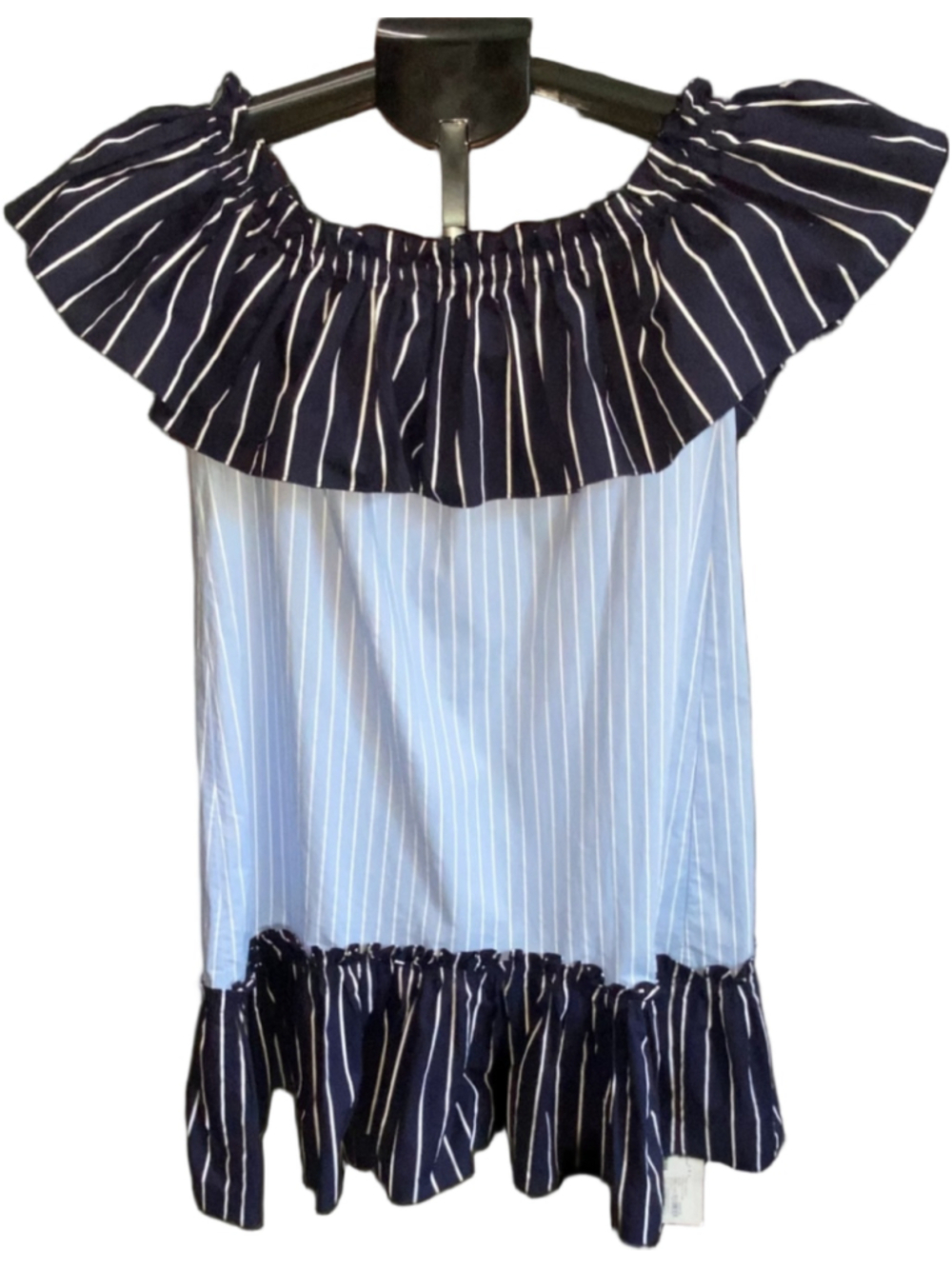 Othermix Off Shoulder Ruffle Mini Dress Womens S Blue Striped Coastal NWT